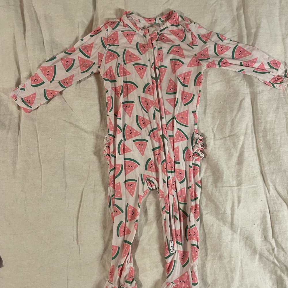 Bamboo Watermelon Print Footies with Ruffle Bum